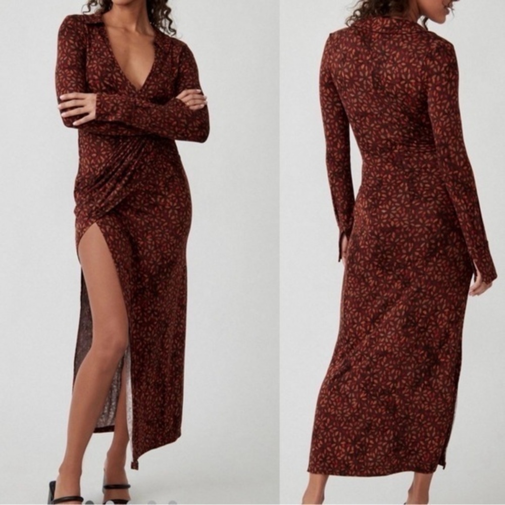 Free People Burgundy Floral MIDI Dress Size Large